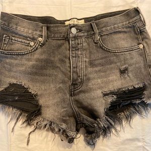 Free People button fly distressed denim good vibrations shorts